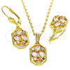 Oro Laminado Earring and Pendant Adult Set, Gold Filled Style with White Cubic Zirconia, Polished, Golden Finish, 10.287.0008