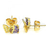 Oro Laminado Stud Earring, Gold Filled Style Butterfly Design, with Amethyst Cubic Zirconia, Polished, Golden Finish, 02.387.0001.1