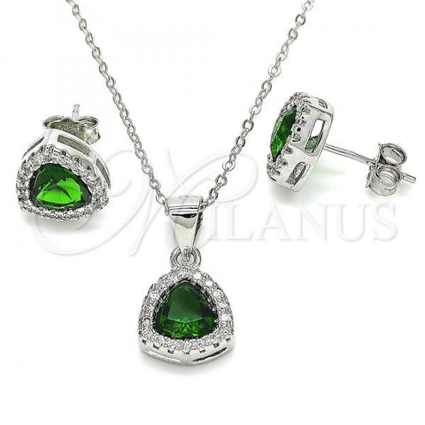 Sterling Silver Earring and Pendant Adult Set, with Green Cubic Zirconia and White Crystal, Rhodium Finish, 10.175.0070.1
