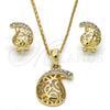 Oro Laminado Earring and Pendant Adult Set, Gold Filled Style with White Crystal, Polished, Golden Finish, 10.160.0092