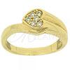 Oro Laminado Multi Stone Ring, Gold Filled Style Heart Design, with White Cubic Zirconia, Polished, Golden Finish, 5.167.024.09 (Size 9)