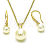 Oro Laminado Earring and Pendant Adult Set, Gold Filled Style Ball Design, with Ivory Pearl, Polished, Golden Finish, 10.195.0066
