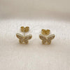 Oro Laminado Stud Earring, Gold Filled Style Butterfly Design, with White Micro Pave, Polished, Golden Finish, 02.411.0077