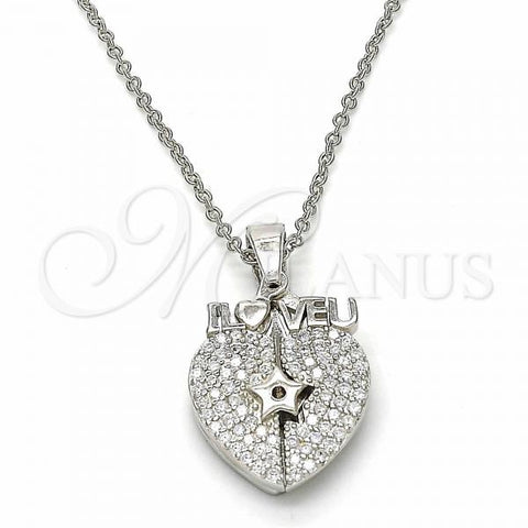 Sterling Silver Pendant Necklace, Heart and Star Design, with White Cubic Zirconia, Polished, Rhodium Finish, 04.336.0138.16