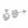 Sterling Silver Stud Earring, with White Cubic Zirconia, Polished, Rhodium Finish, 02.367.0022