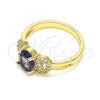 Oro Laminado Multi Stone Ring, Gold Filled Style with Amethyst and White Cubic Zirconia, Polished, Golden Finish, 01.284.0048.1.09