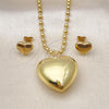 Oro Laminado Earring and Pendant Adult Set, Gold Filled Style Heart and Hollow Design, Polished, Golden Finish, 10.417.0009