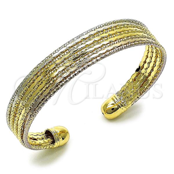 Oro Laminado Individual Bangle, Gold Filled Style Diamond Cutting Finish, Tricolor, 07.170.0041