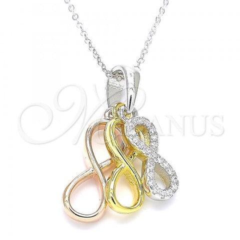 Sterling Silver Pendant Necklace, Infinite Design, with White Cubic Zirconia, Polished, Tricolor, 04.336.0151.18