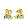 Oro Laminado Stud Earring, Gold Filled Style Elephant Design, with Multicolor Micro Pave, Polished, Golden Finish, 02.156.0545.1