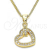 Oro Laminado Pendant Necklace, Gold Filled Style Heart Design, with White Micro Pave, Polished, Golden Finish, 04.156.0344.20