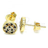 Oro Laminado Stud Earring, Gold Filled Style with Black and White Micro Pave, Polished, Golden Finish, 02.233.0021.1