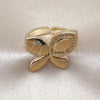 Oro Laminado Multi Stone Ring, Gold Filled Style Leaf and Butterfly Design, with White Micro Pave, Polished, Golden Finish, 01.428.0003