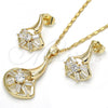 Oro Laminado Earring and Pendant Adult Set, Gold Filled Style with White Cubic Zirconia, Polished, Golden Finish, 10.221.0022