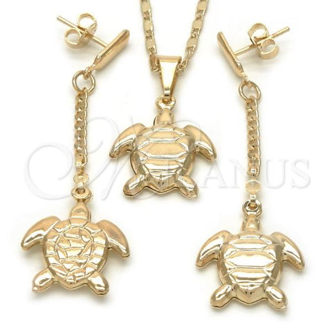 Oro Laminado Earring and Pendant Adult Set, Gold Filled Style Turtle and Mariner Design, Polished, Golden Finish, 10.32.0015.2.18
