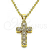 Oro Laminado Religious Pendant, Gold Filled Style Cross Design, with White Micro Pave, Polished, Golden Finish, 05.342.0087