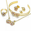Oro Laminado Earring and Pendant Children Set, Gold Filled Style Flower Design, Polished, Tricolor, 06.361.0018