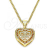 Oro Laminado Pendant Necklace, Gold Filled Style Heart and Bow Design, with Garnet Micro Pave, Polished, Golden Finish, 04.156.0462.1.20