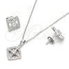 Sterling Silver Earring and Pendant Adult Set, with White Micro Pave and White Cubic Zirconia, Polished, Rhodium Finish, 10.174.0213