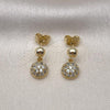 Oro Laminado Dangle Earring, Gold Filled Style Ball Design, with White Micro Pave, Polished, Golden Finish, 02.283.0056