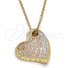 Oro Laminado Fancy Pendant, Gold Filled Style Heart Design, Diamond Cutting Finish, Tricolor, 5.181.022