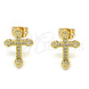 Oro Laminado Stud Earring, Gold Filled Style Cross Design, Polished, Golden Finish, 02.213.0298