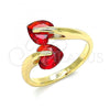 Oro Laminado Multi Stone Ring, Gold Filled Style Heart Design, with Garnet Cubic Zirconia, Polished, Golden Finish, 01.284.0055.1