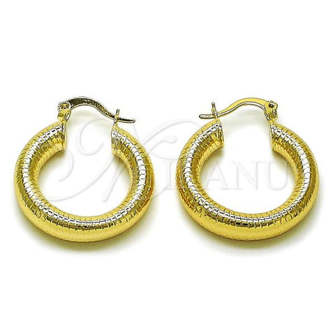 Oro Laminado Small Hoop, Gold Filled Style Hollow Design, Diamond Cutting Finish, Golden Finish, 02.213.0767.25