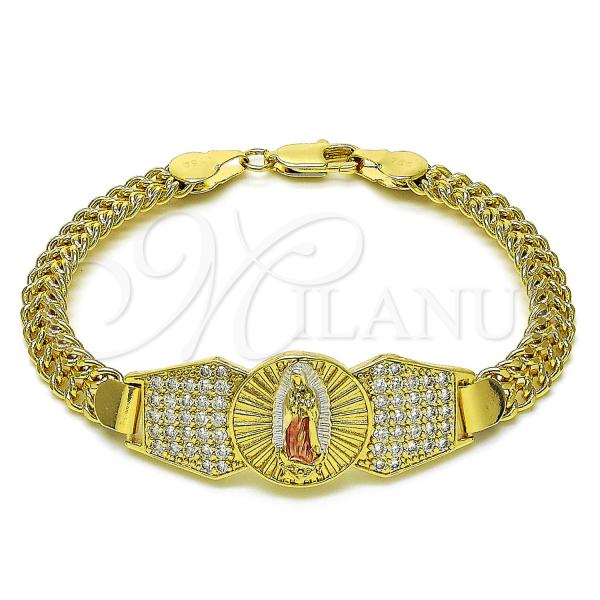 Oro Laminado Fancy Bracelet, Gold Filled Style Guadalupe and Bismark Design, with White Cubic Zirconia, Polished, Tricolor, 03.411.0041.1.08