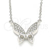 Sterling Silver Pendant Necklace, Butterfly Design, with White Cubic Zirconia, Polished, Rhodium Finish, 04.336.0160.16