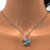 Rhodium Plated Pendant Necklace, Teddy Bear Design, with Aquamarine and Aurore Boreale Swarovski Crystals, Polished, Rhodium Finish, 04.239.0041.9.18