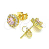 Oro Laminado Stud Earring, Gold Filled Style with Pink Cubic Zirconia and White Micro Pave, Polished, Golden Finish, 02.310.0028.1