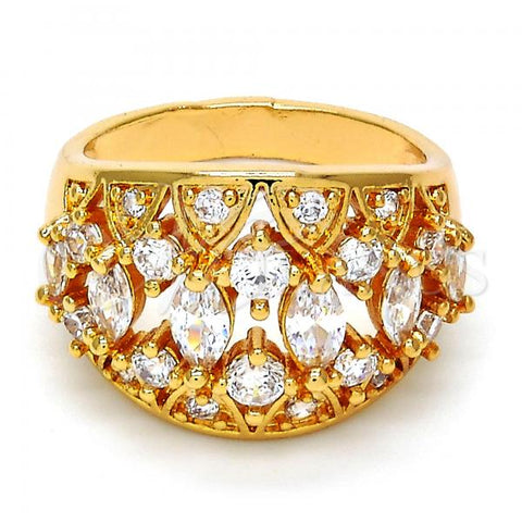 Oro Laminado Multi Stone Ring, Gold Filled Style with White Cubic Zirconia, Polished, Golden Finish, 01.210.0024.07 (Size 7)