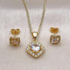 Oro Laminado Earring and Pendant Adult Set, Gold Filled Style with White Micro Pave, Polished, Golden Finish, 10.344.0011