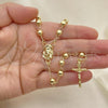Oro Laminado Thin Rosary, Gold Filled Style Jesus and Crucifix Design, Polished, Golden Finish, 09.213.0033.28