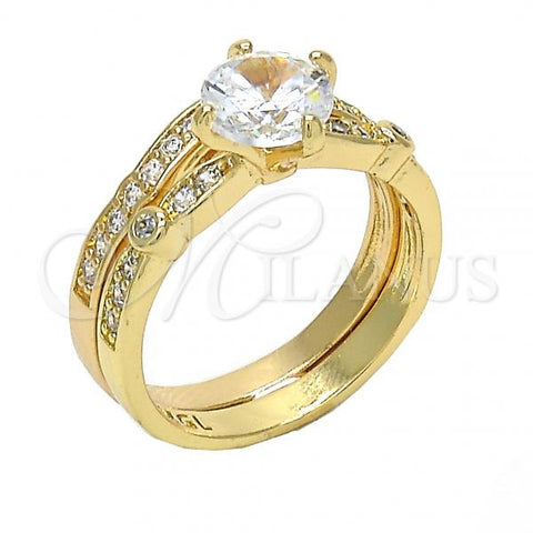 Oro Laminado Wedding Ring, Gold Filled Style Duo Design, with White Cubic Zirconia, Polished, Golden Finish, 01.284.0035.07 (Size 7)