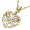 Oro Laminado Fancy Pendant, Gold Filled Style Heart and Flower Design, Polished, Tricolor, 05.351.0112.1