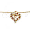 Oro Laminado Pendant Necklace, Gold Filled Style Heart Design, with Garnet and White Cubic Zirconia, Polished, Golden Finish, 04.210.0001.2.18