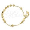 Oro Laminado Bracelet Rosary, Gold Filled Style Virgen Maria and Cross Design, Polished, Golden Finish, 03.197.0001.08