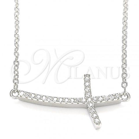 Sterling Silver Pendant Necklace, Cross Design, with White Cubic Zirconia, Polished, Rhodium Finish, 04.336.0180.16