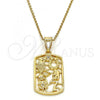 Oro Laminado Religious Pendant, Gold Filled Style Owl and Little Boy Design, with White Cubic Zirconia, Polished, Golden Finish, 05.253.0006