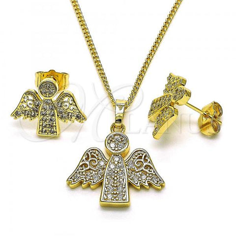 Oro Laminado Earring and Pendant Adult Set, Gold Filled Style Angel Design, with White Cubic Zirconia, Polished, Golden Finish, 10.284.0028