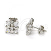 Sterling Silver Stud Earring, Flower Design, with White Cubic Zirconia, Polished, Rhodium Finish, 02.285.0025