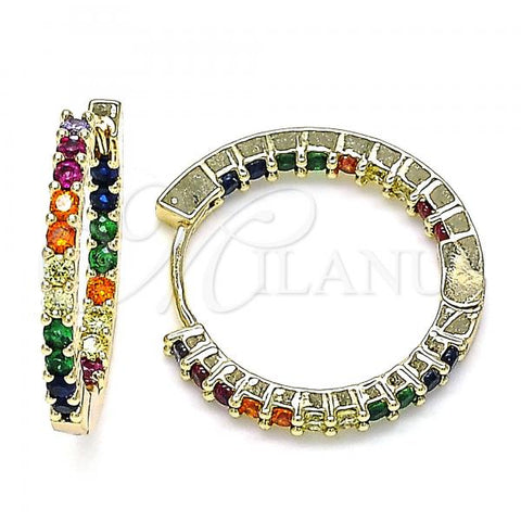 Oro Laminado Huggie Hoop, Gold Filled Style with Multicolor Cubic Zirconia, Polished, Golden Finish, 02.210.0625.3.20