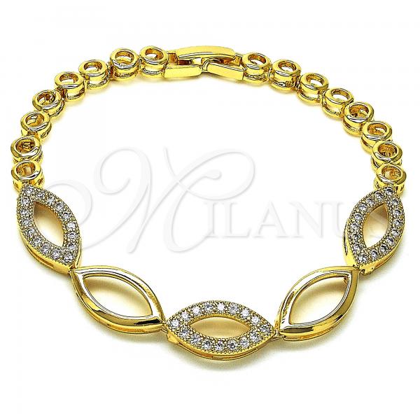 Oro Laminado Fancy Bracelet, Gold Filled Style with White Micro Pave, Polished, Golden Finish, 03.283.0124.07