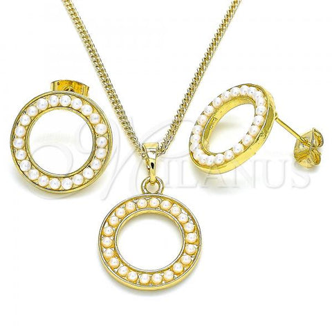 Oro Laminado Earring and Pendant Adult Set, Gold Filled Style with Ivory Pearl, Polished, Golden Finish, 10.379.0018