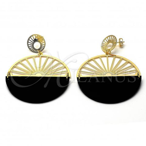Oro Laminado Long Earring, Gold Filled Style Black Resin Finish, Golden Finish, 02.09.0111.3