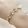 Oro Laminado Fancy Bracelet, Gold Filled Style Cherry and Ball Design, with White Cubic Zirconia and White Micro Pave, Polished, Golden Finish, 03.283.0474.1.07