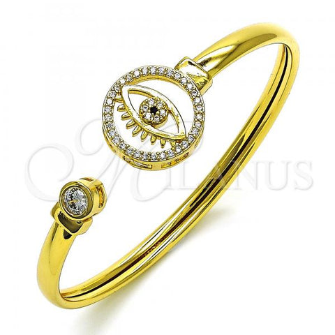 Oro Laminado Individual Bangle, Gold Filled Style Evil Eye Design, with White and Black Micro Pave, Polished, Golden Finish, 07.381.0010