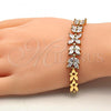 Oro Laminado Fancy Bracelet, Gold Filled Style Flower and Leaf Design, with White Cubic Zirconia, Polished, Golden Finish, 03.287.0021.07